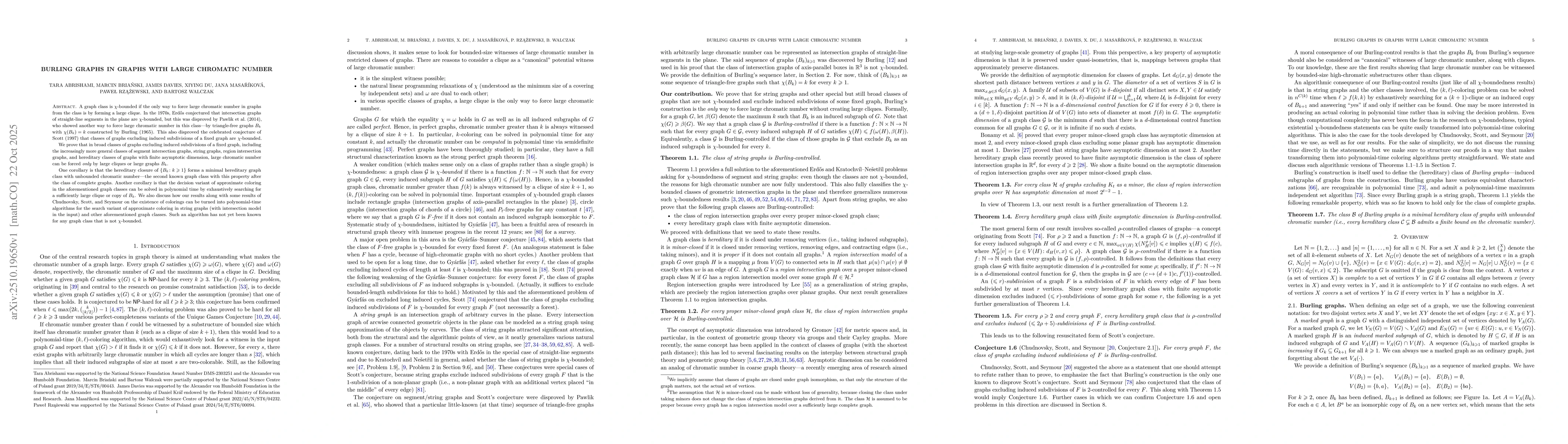 Thumbnail for Burling graphs in graphs with large chromatic number