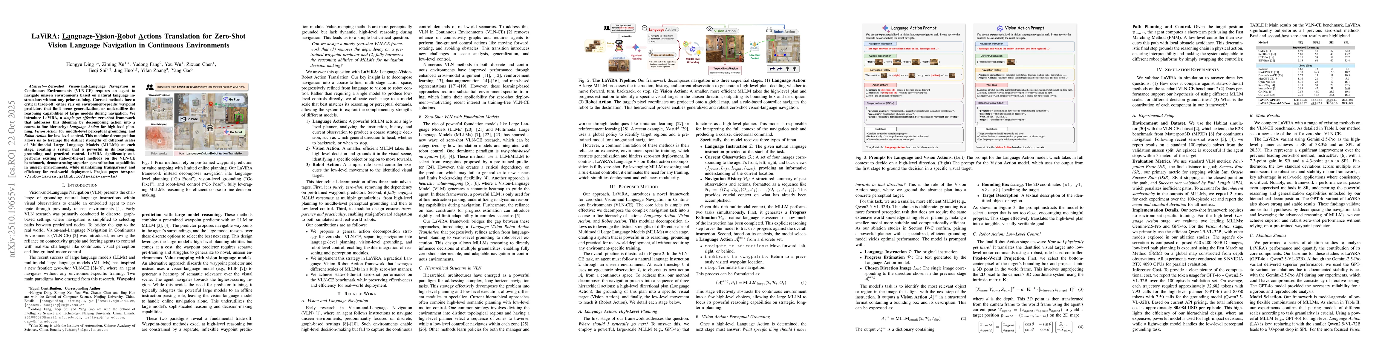 Thumbnail for LaViRA: Language-Vision-Robot Actions Translation for Zero-Shot Vision
  Language Navigation in Continuous Environments