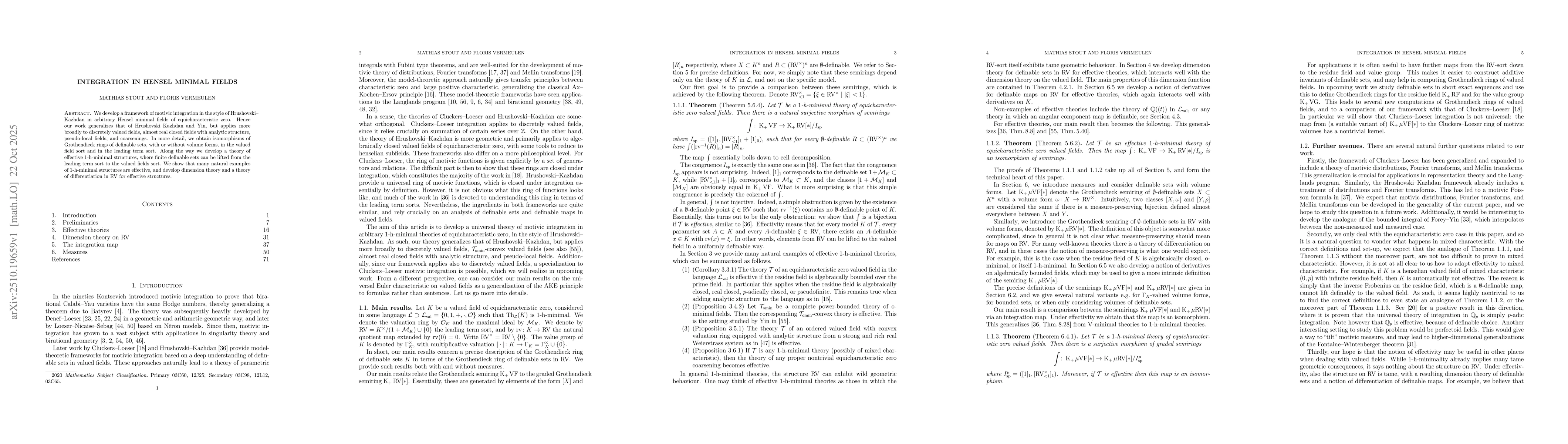 Thumbnail for Integration in Hensel minimal fields