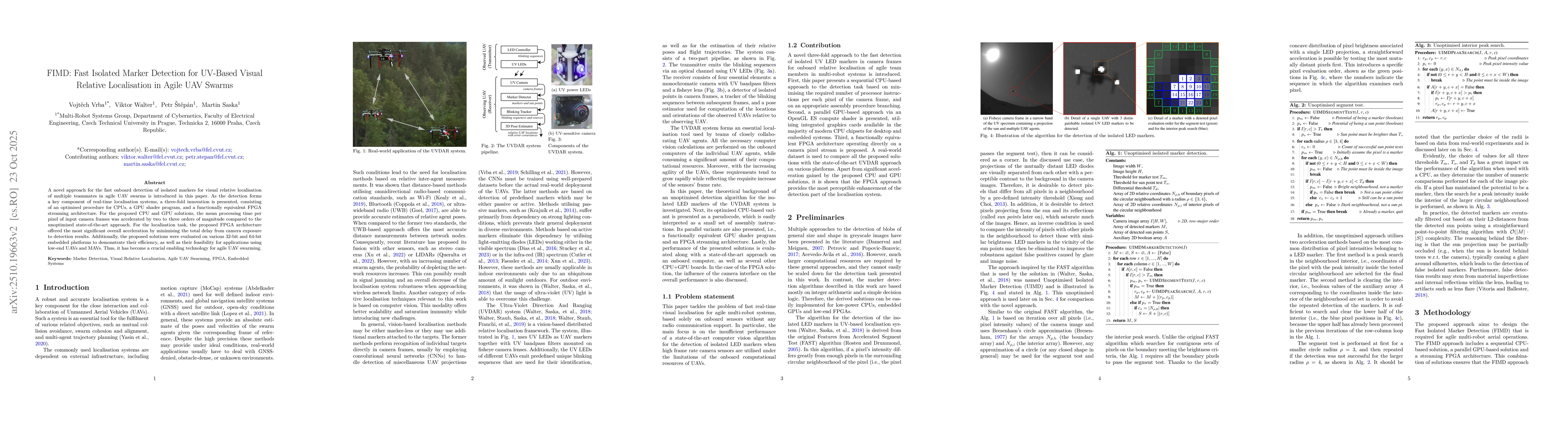 Thumbnail for Fast Marker Detection for UV-Based Visual Relative Localisation in Agile
  UAV Swarms