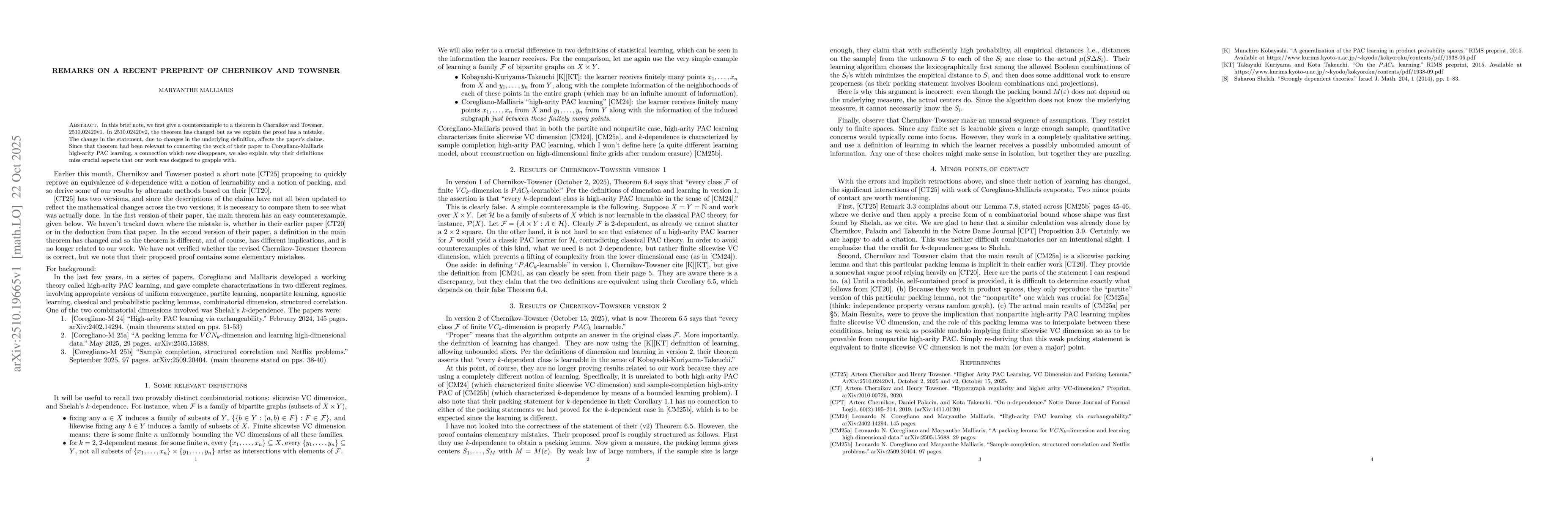 Thumbnail for Remarks on a recent preprint of Chernikov and Towsner