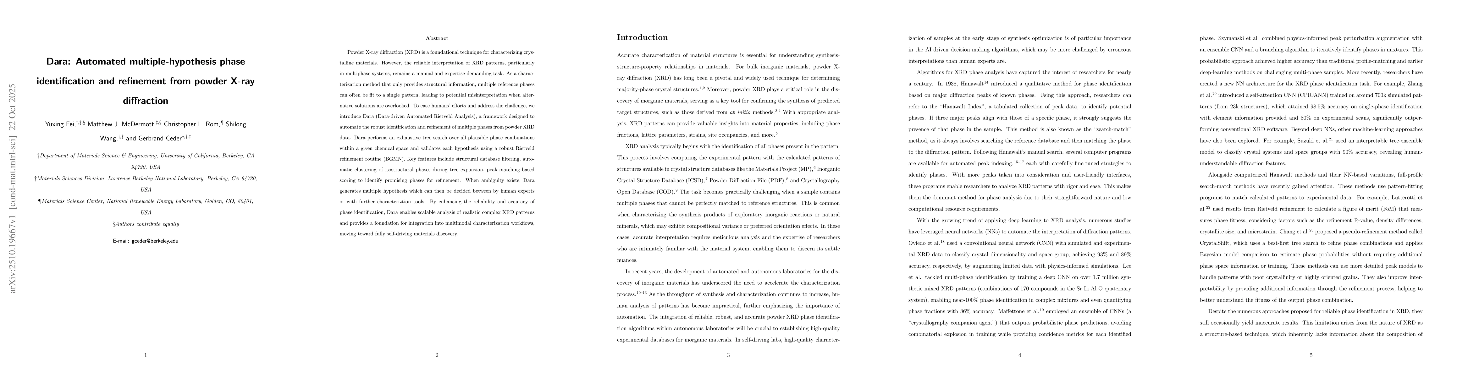 Thumbnail for Dara: Automated multiple-hypothesis phase identification and refinement
  from powder X-ray diffraction