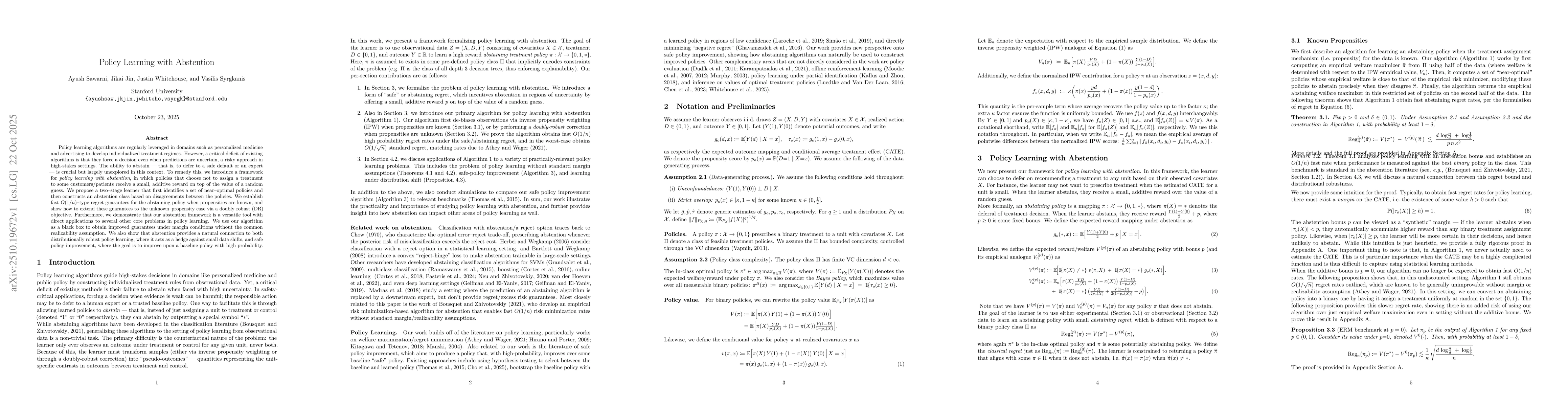 Thumbnail for Policy Learning with Abstention