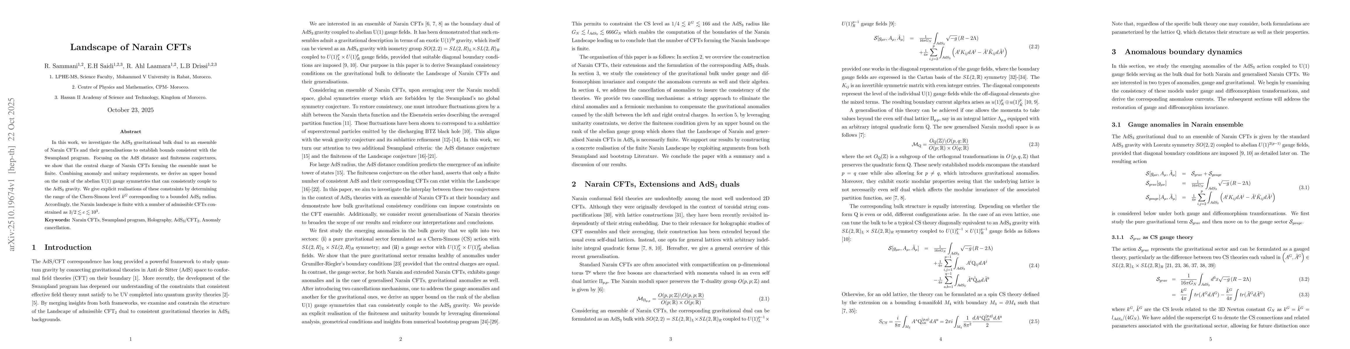 Thumbnail for Landscape of Narain CFTs