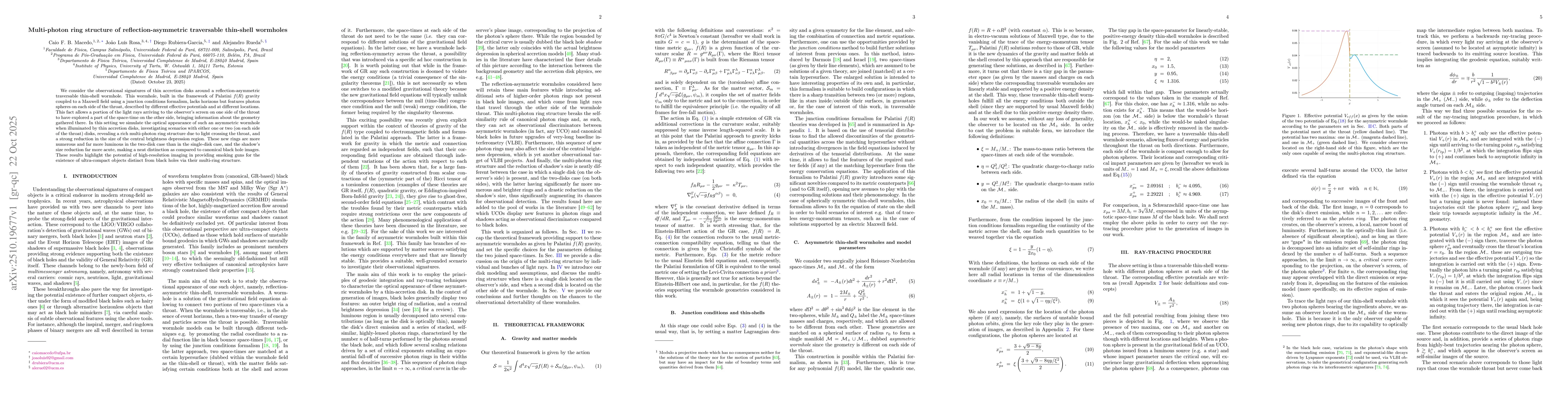 Thumbnail for Multi-photon ring structure of reflection-asymmetric traversable
  thin-shell wormholes