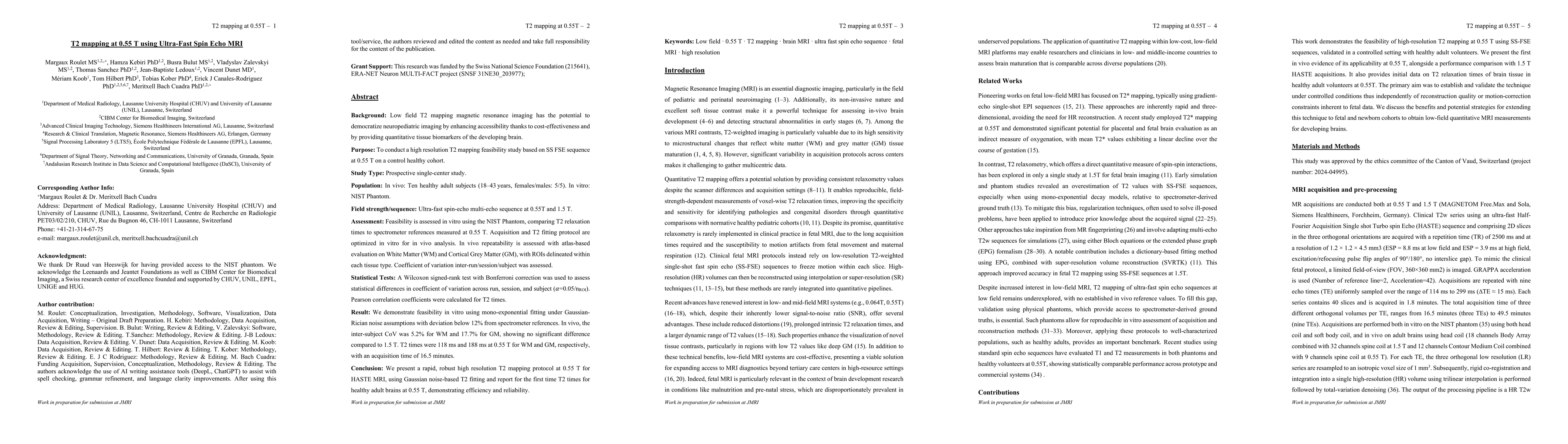 Thumbnail for T2 mapping at 0.55 T using Ultra-Fast Spin Echo MRI