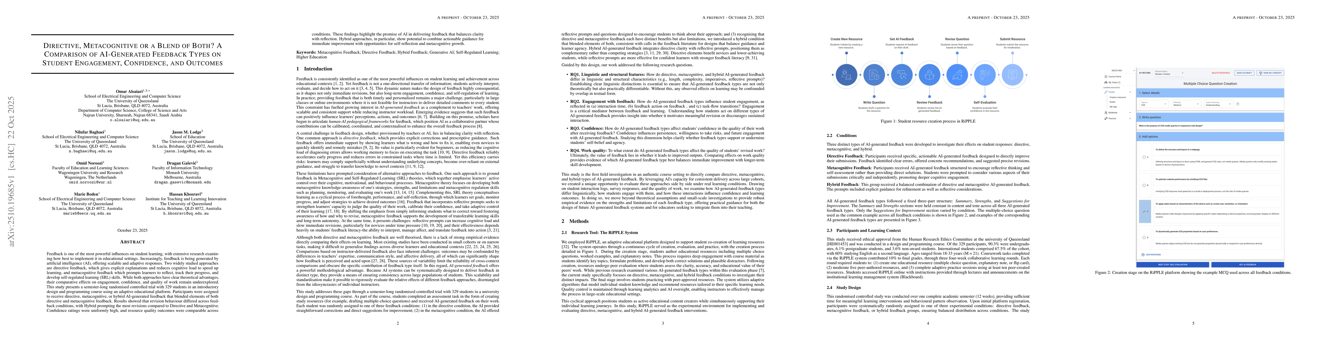 Thumbnail for Directive, Metacognitive or a Blend of Both? A Comparison of
  AI-Generated Feedback Types on Student Engagement, Confidence, and Outcomes