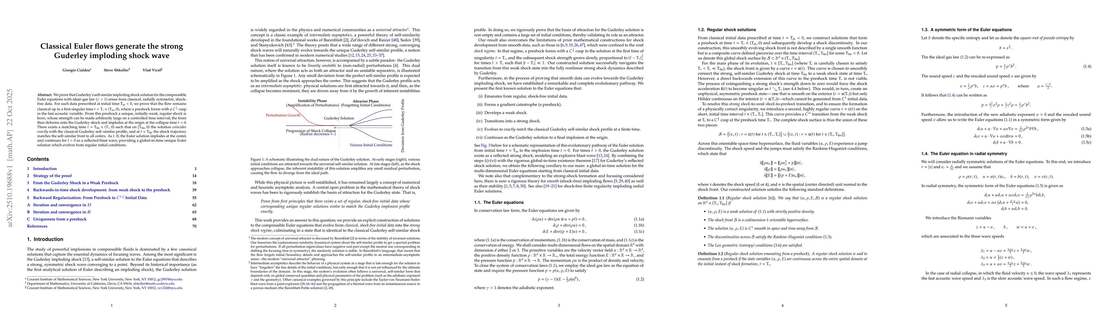 Thumbnail for Classical Euler flows generate the strong Guderley imploding shock wave
