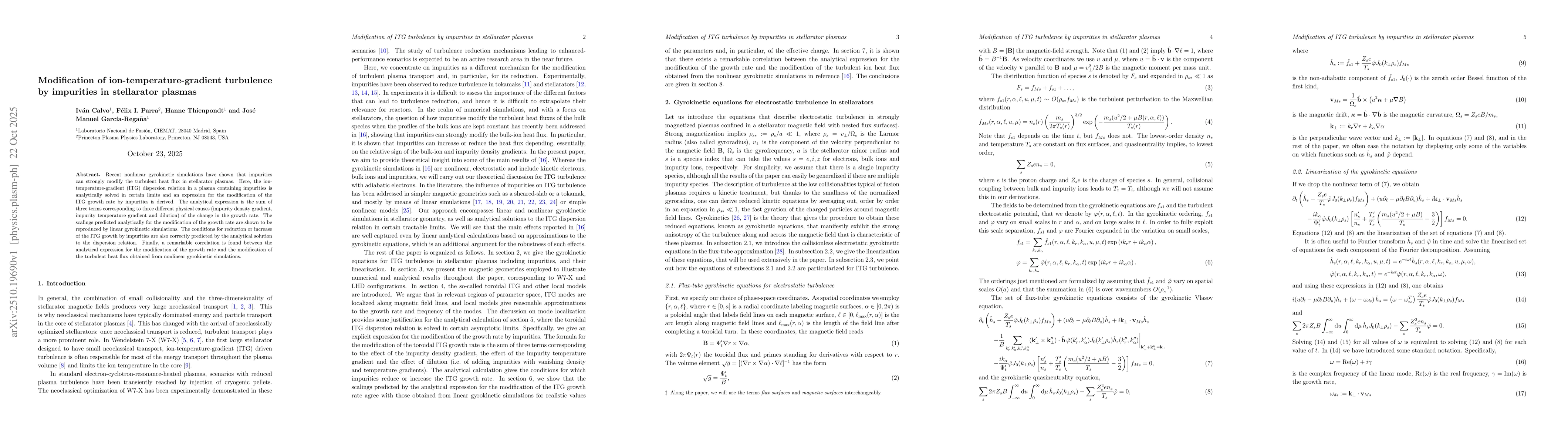 Thumbnail for Modification of ion-temperature-gradient turbulence by impurities in
  stellarator plasmas