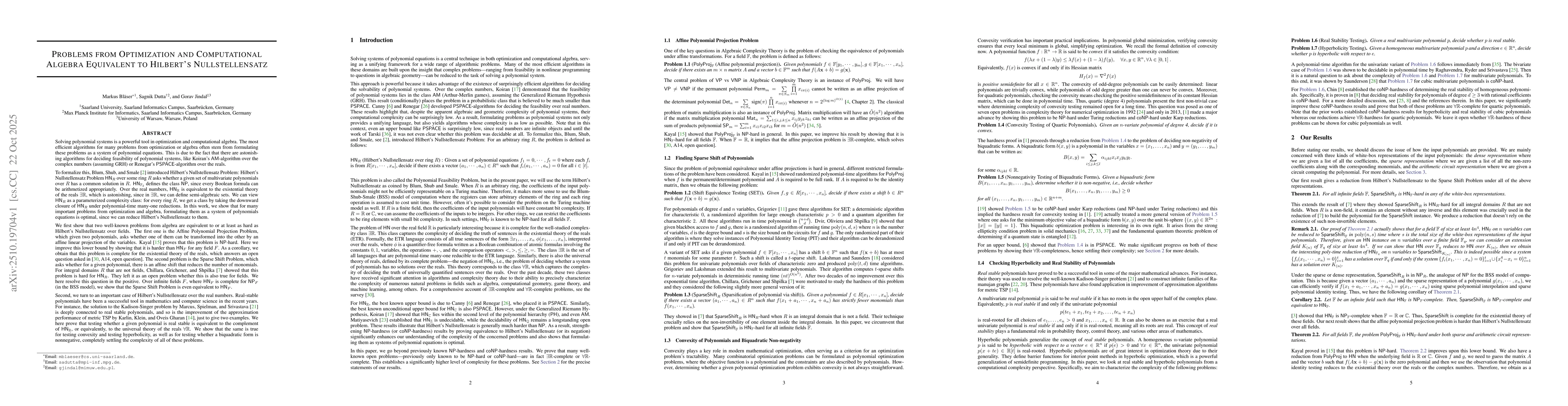 Thumbnail for Problems from Optimization and Computational Algebra Equivalent to
  Hilbert's Nullstellensatz