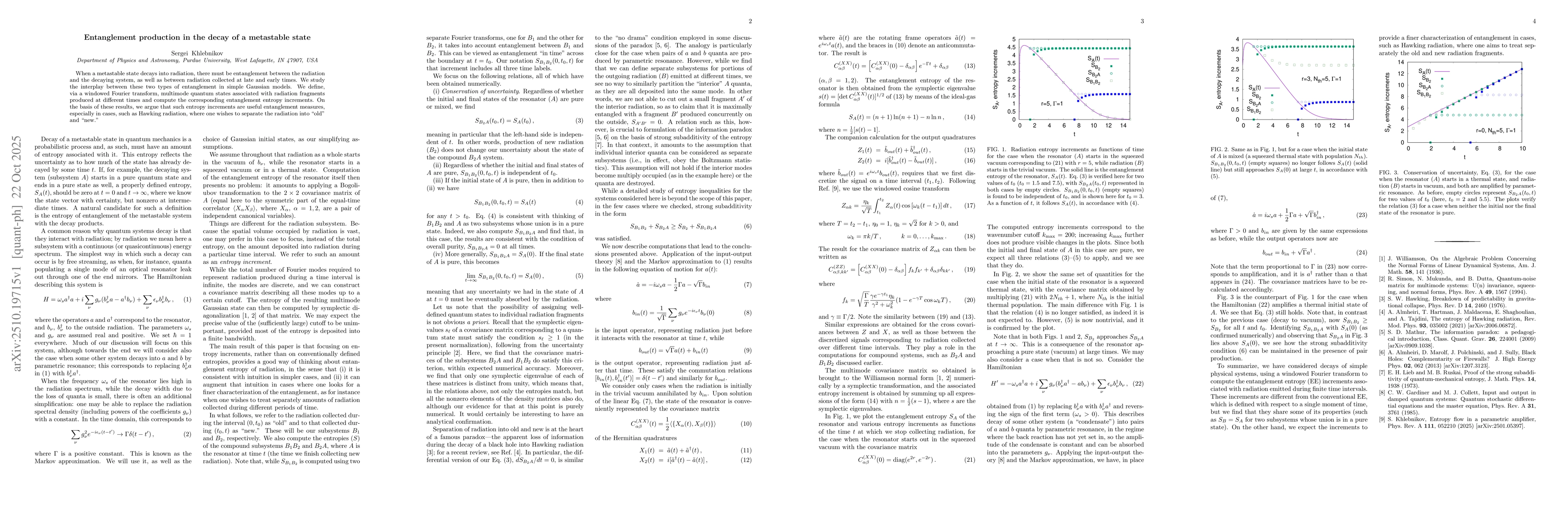 Thumbnail for Entanglement production in the decay of a metastable state