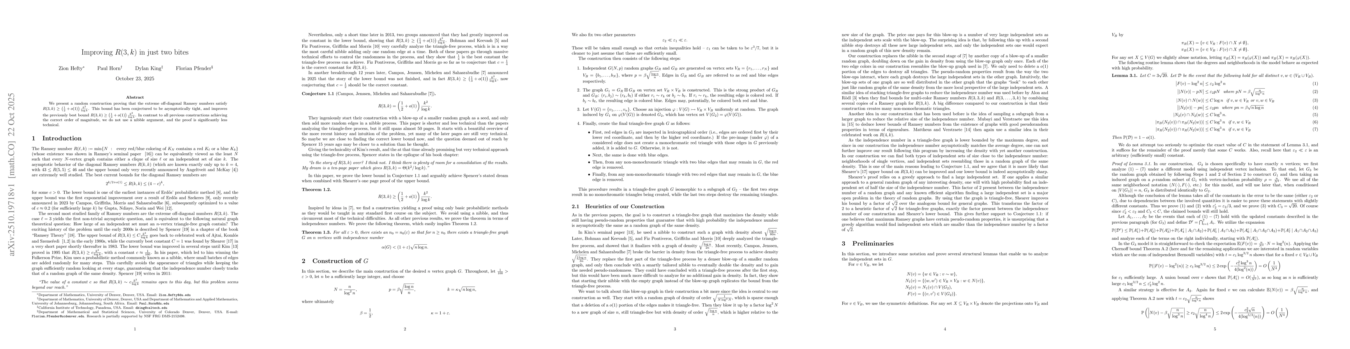 Thumbnail for Improving $R(3,k)$ in just two bites