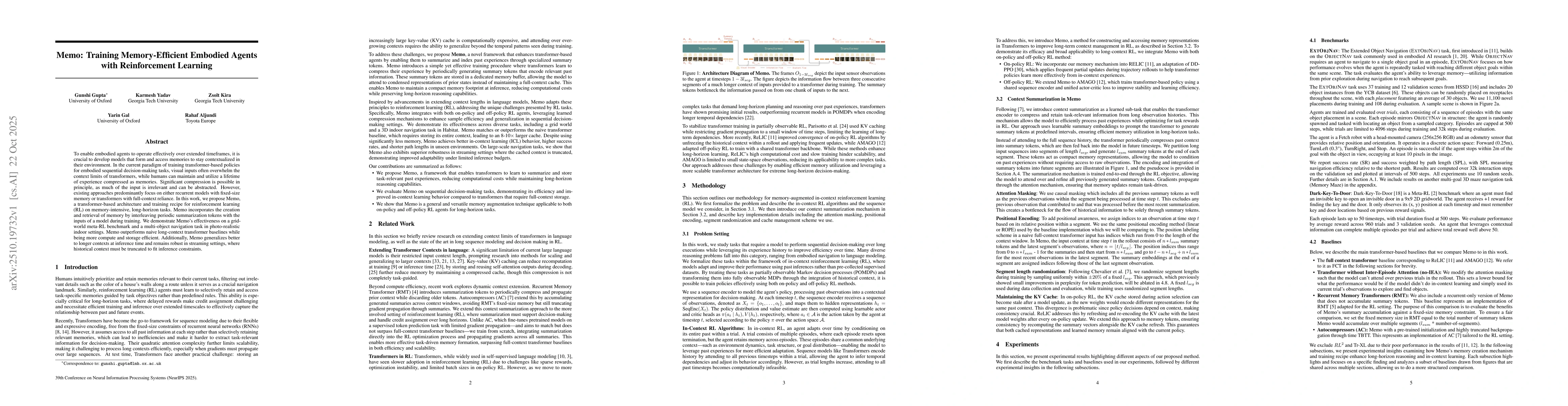 Thumbnail for Memo: Training Memory-Efficient Embodied Agents with Reinforcement
  Learning