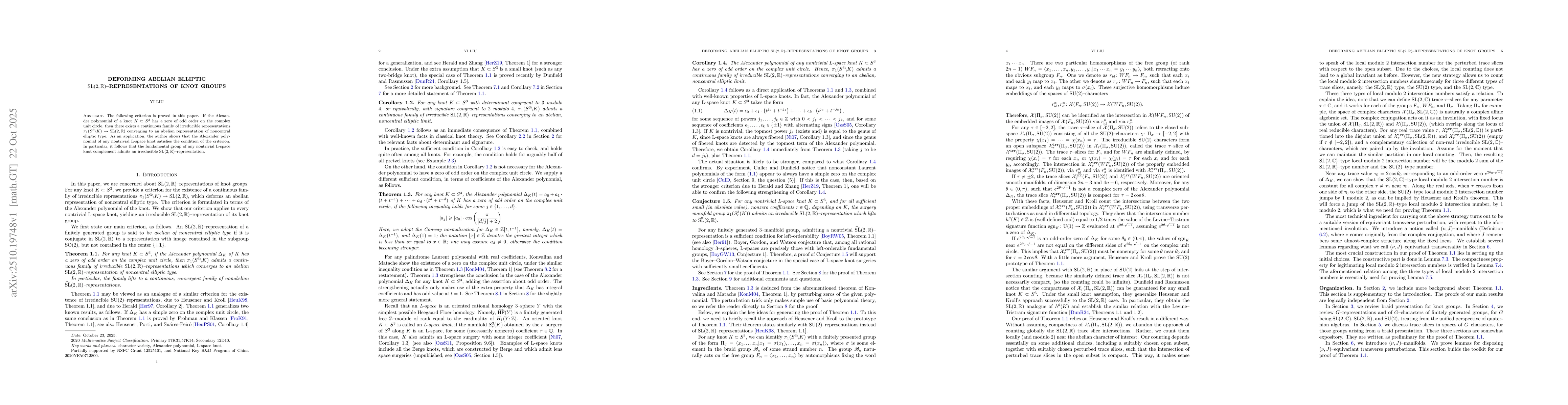 Thumbnail for Deforming abelian elliptic $\mathrm{SL}(2,\mathbb{R})$--representations
  of knot groups