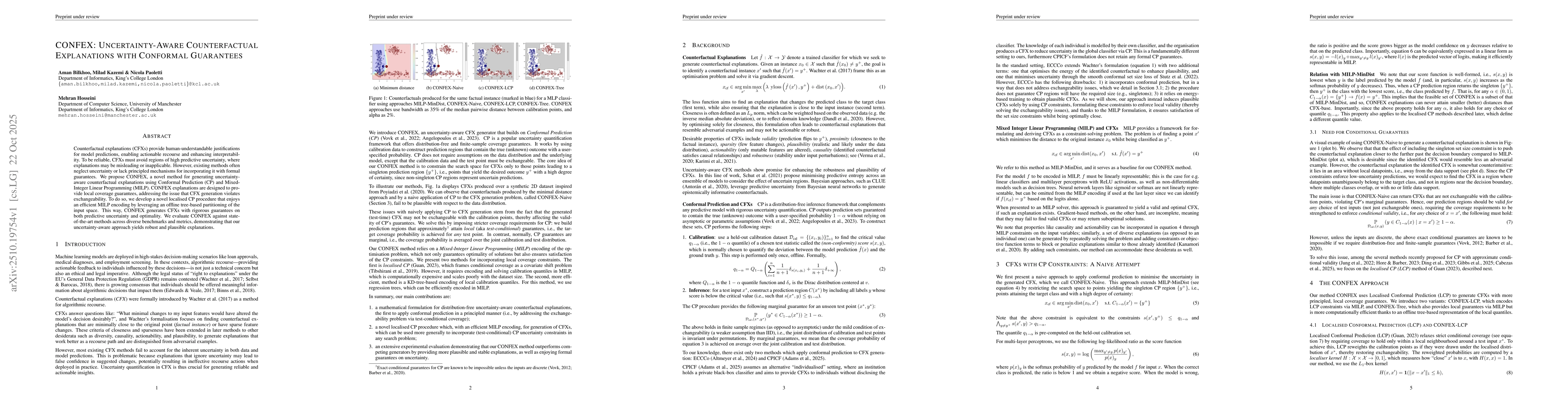 Thumbnail for CONFEX: Uncertainty-Aware Counterfactual Explanations with Conformal
  Guarantees