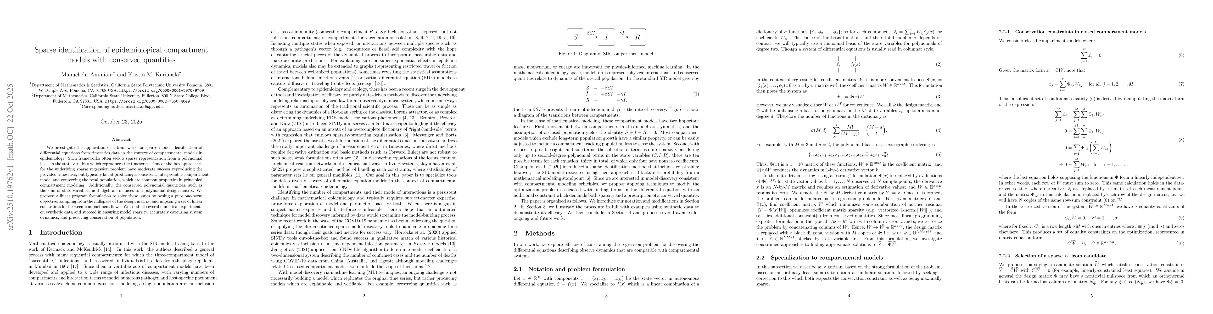 Thumbnail for Sparse identification of epidemiological compartment models with
  conserved quantities