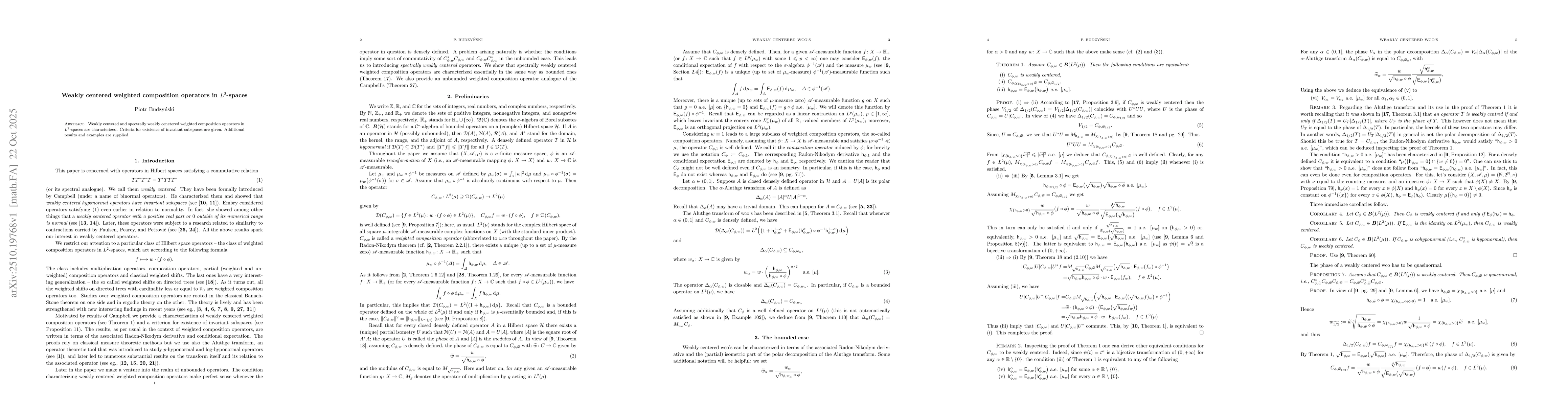 Thumbnail for Weakly centered weighted composition operators in $L^2$-spaces