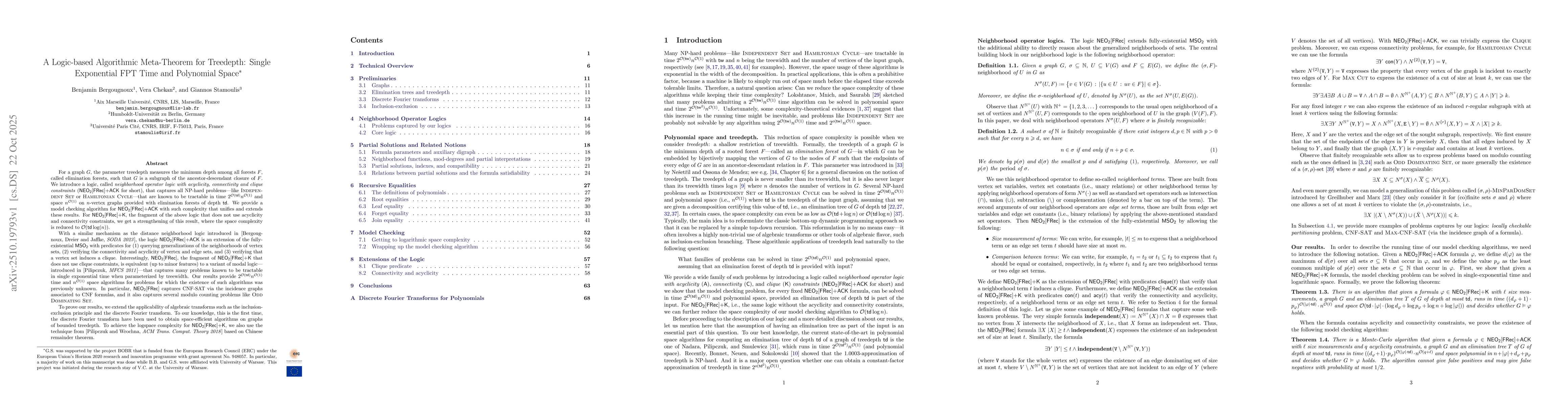 Thumbnail for A Logic-based Algorithmic Meta-Theorem for Treedepth: Single Exponential
  FPT Time and Polynomial Space
