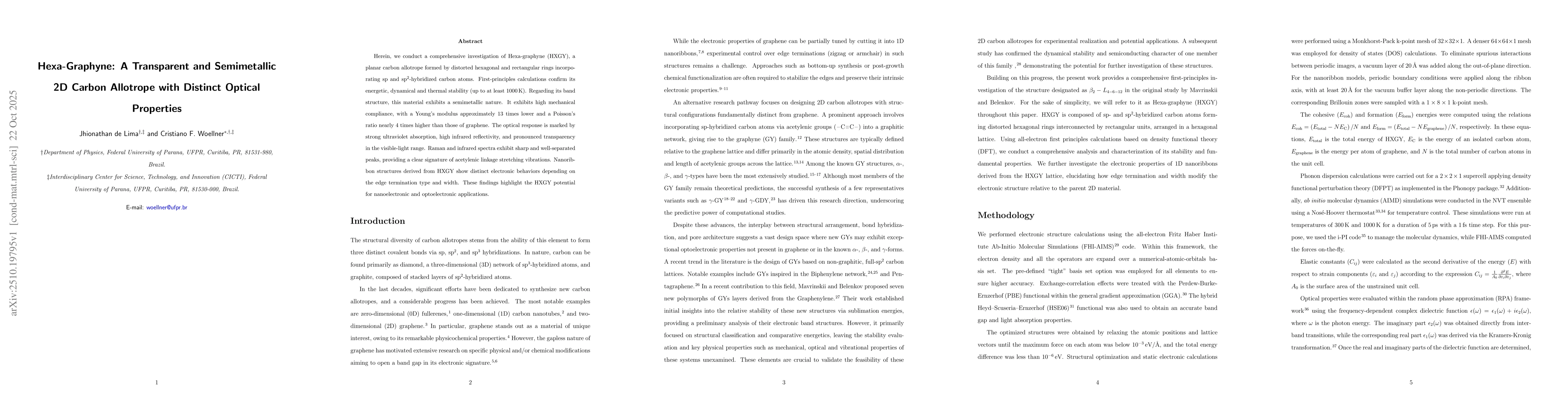 Thumbnail for Hexa-Graphyne: A Transparent and Semimetallic 2D Carbon Allotrope with
  Distinct Optical Properties