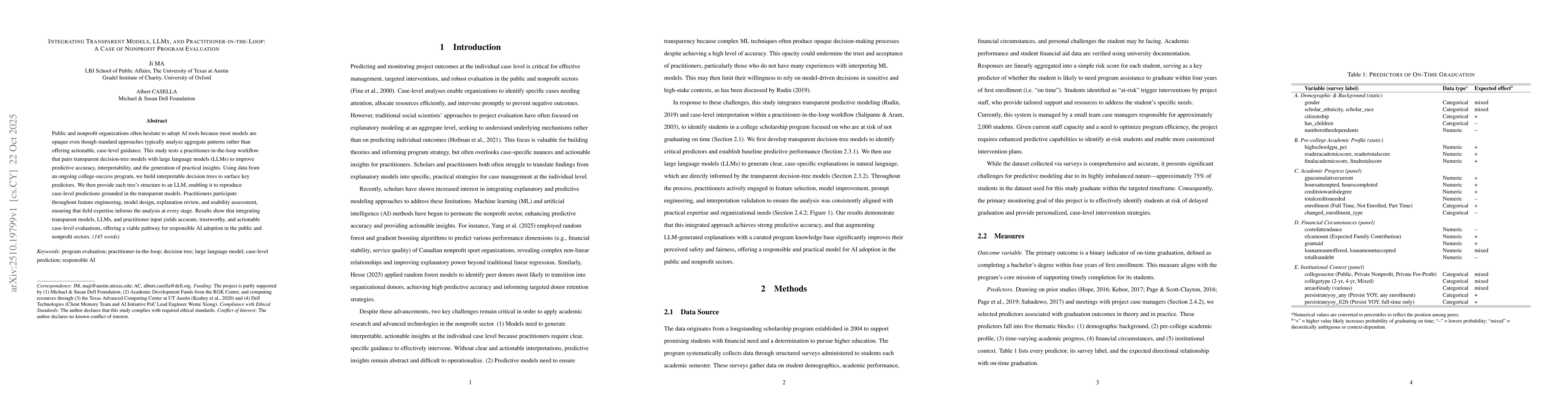 Thumbnail for Integrating Transparent Models, LLMs, and Practitioner-in-the-Loop: A
  Case of Nonprofit Program Evaluation