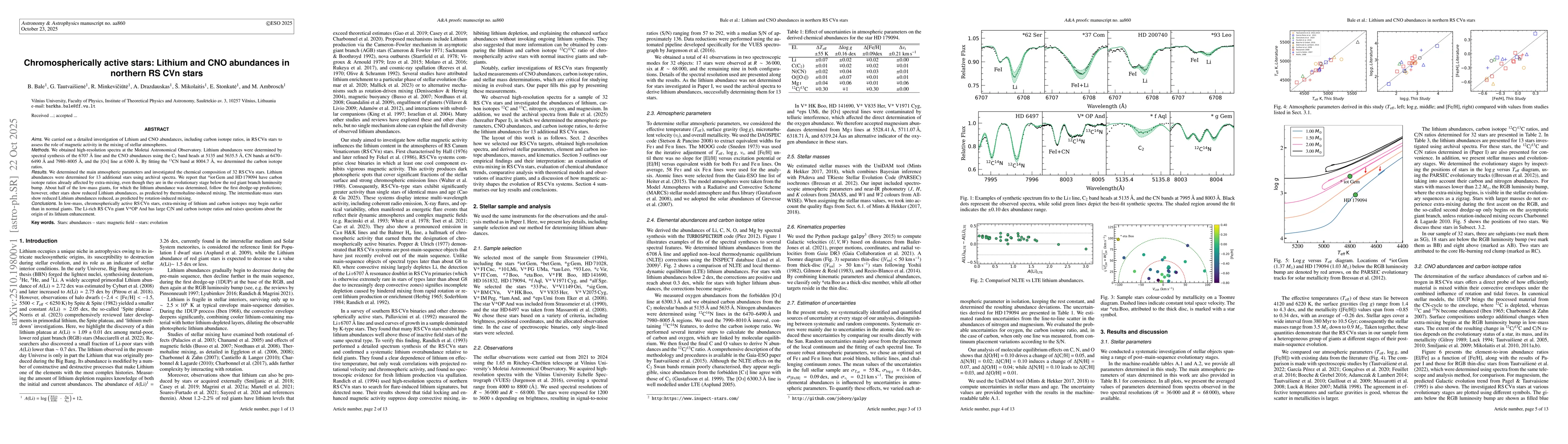 Thumbnail for Chromospherically active stars: Lithium and CNO abundances in northern
  RS CVn stars
