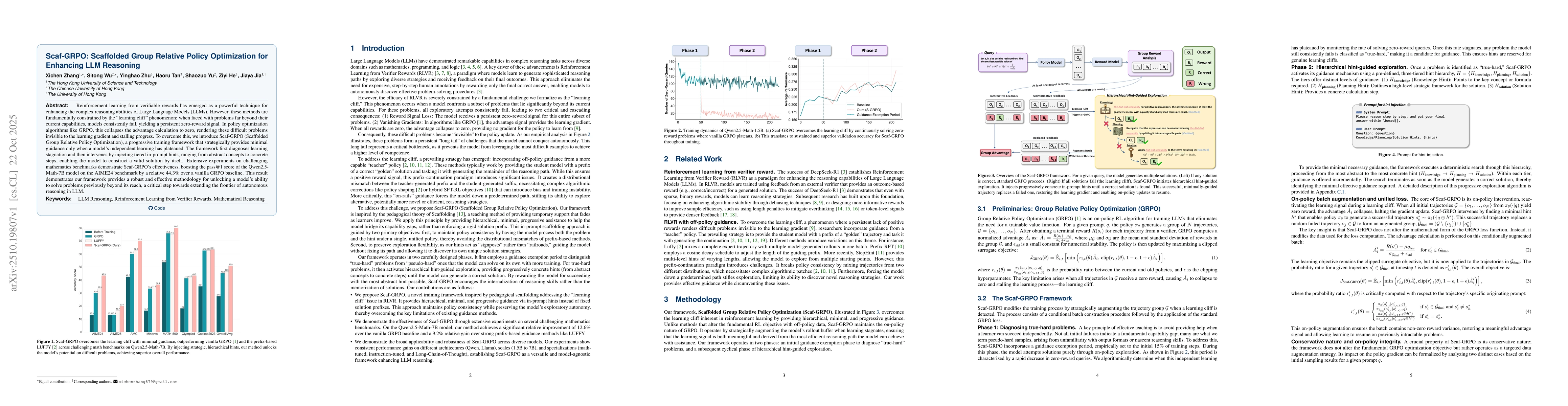 Thumbnail for Scaf-GRPO: Scaffolded Group Relative Policy Optimization for Enhancing
  LLM Reasoning
