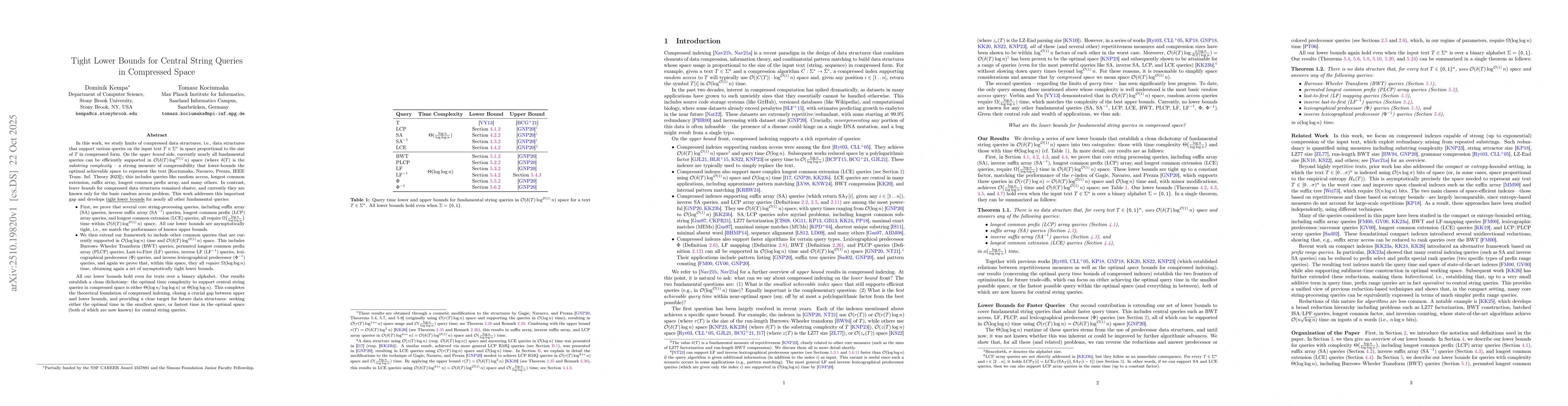 Thumbnail for Tight Lower Bounds for Central String Queries in Compressed Space