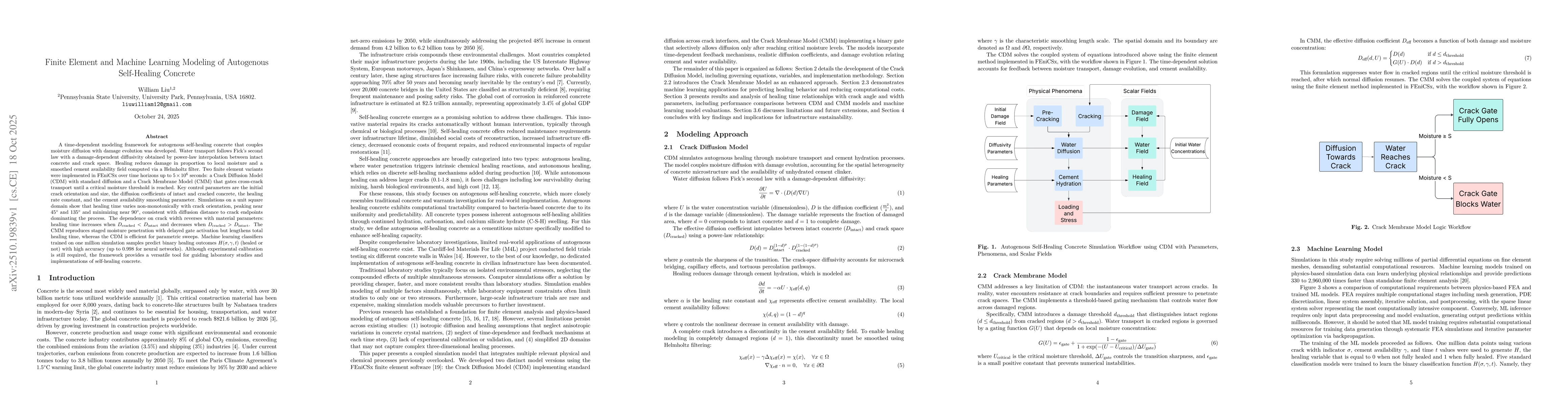 Thumbnail for Finite Element and Machine Learning Modeling of Autogenous Self-Healing
  Concrete