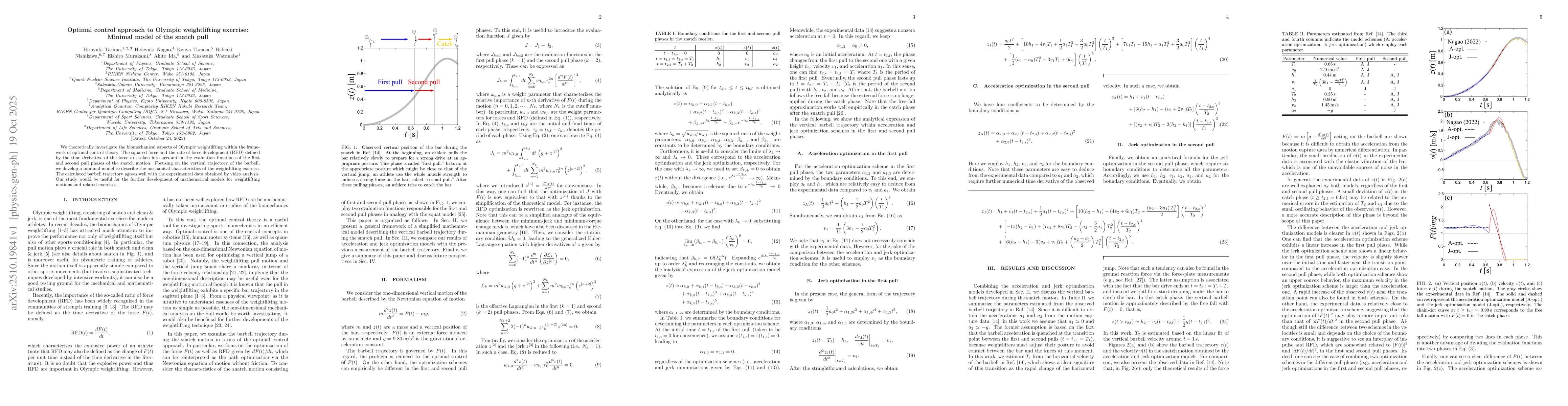 Thumbnail for Optimal control approach to Olympic weightlifting exercise: Minimal
  model of the snatch pull