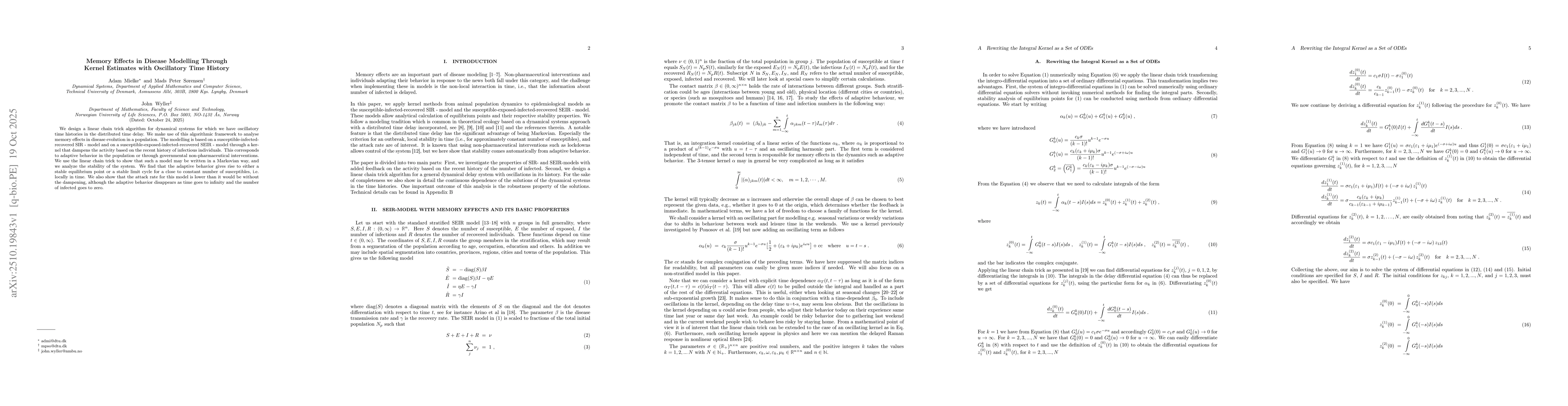Thumbnail for Memory Effects in Disease Modelling Through Kernel Estimates with
  Oscillatory Time History