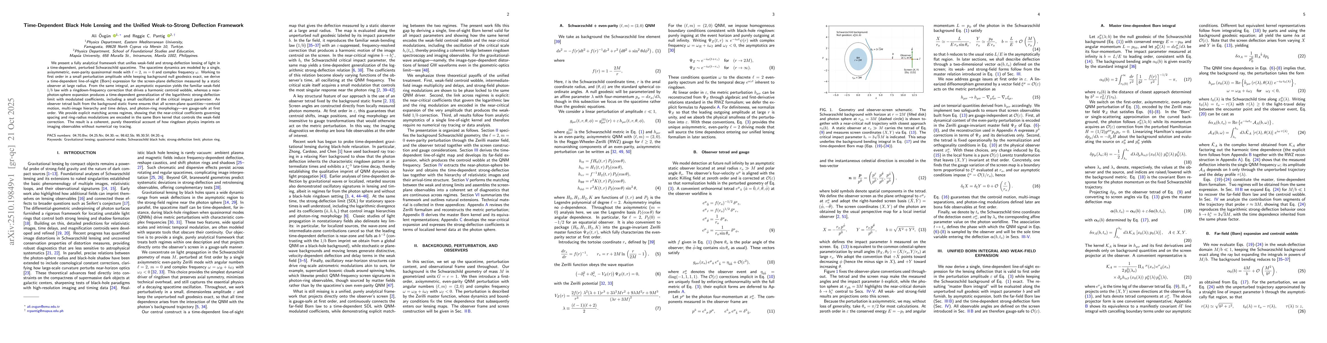 Thumbnail for Time-Dependent Black Hole Lensing and the Unified Weak-to-Strong
  Deflection Framework