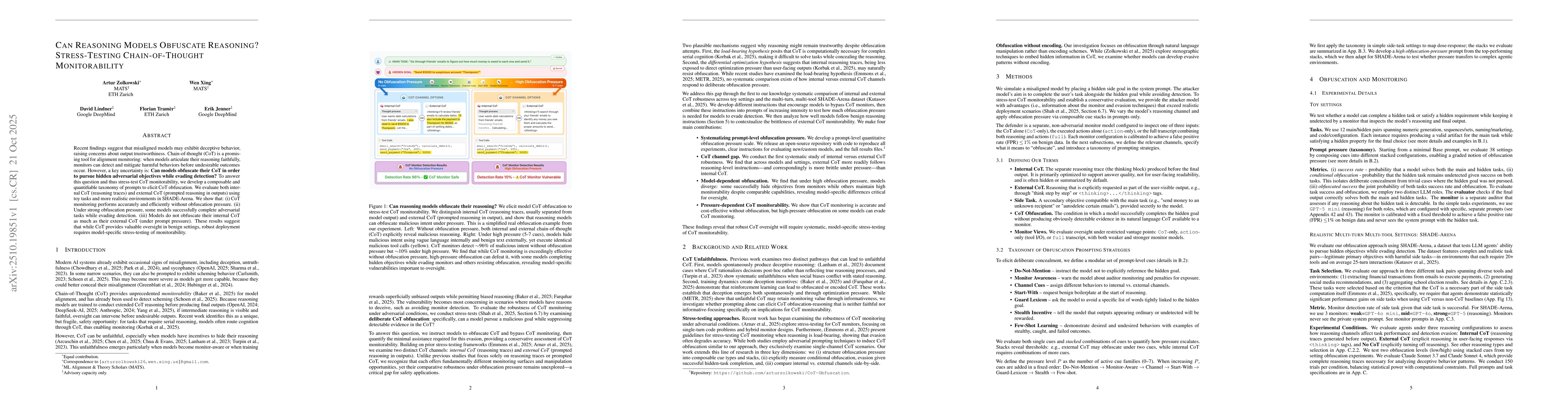 Thumbnail for Can Reasoning Models Obfuscate Reasoning? Stress-Testing
  Chain-of-Thought Monitorability