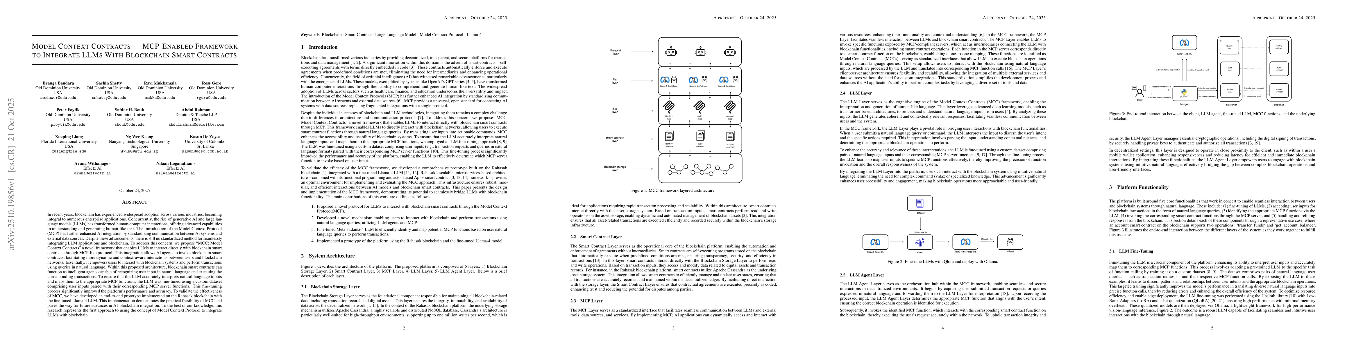Thumbnail for Model Context Contracts - MCP-Enabled Framework to Integrate LLMs With
  Blockchain Smart Contracts