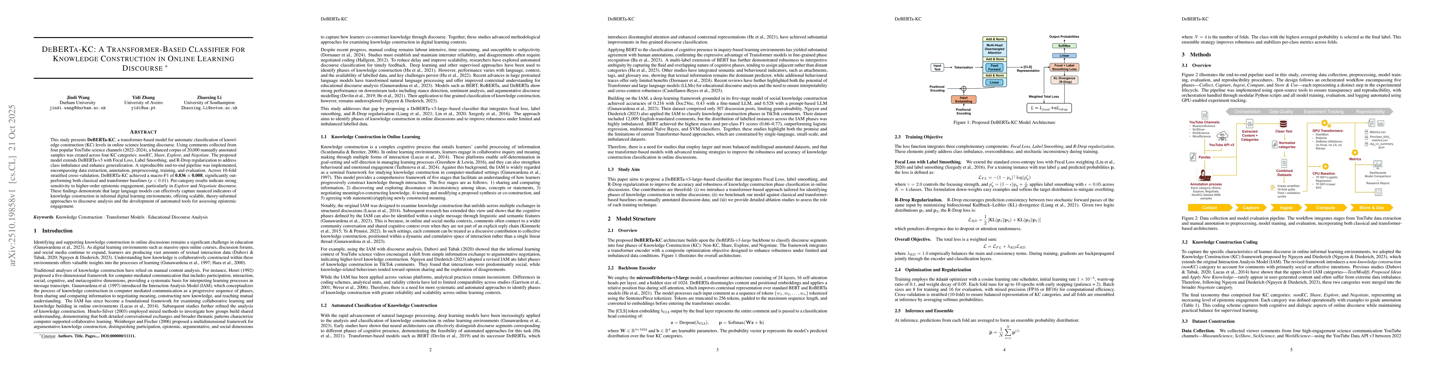 Thumbnail for DeBERTa-KC: A Transformer-Based Classifier for Knowledge Construction in
  Online Learning Discourse