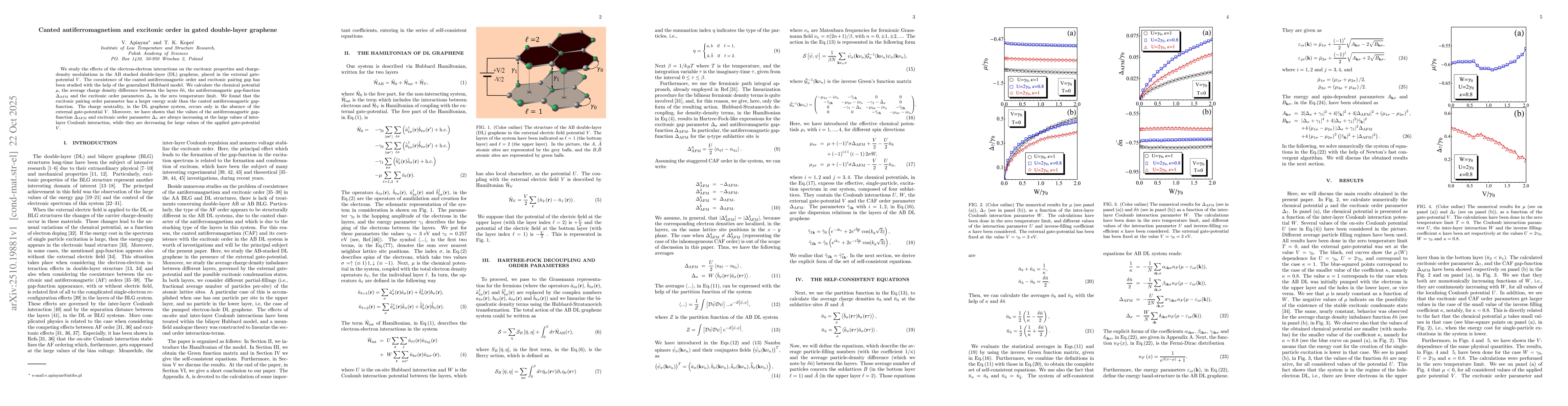 Thumbnail for Canted antiferromagnetism and excitonic order in gated double-layer
  graphene