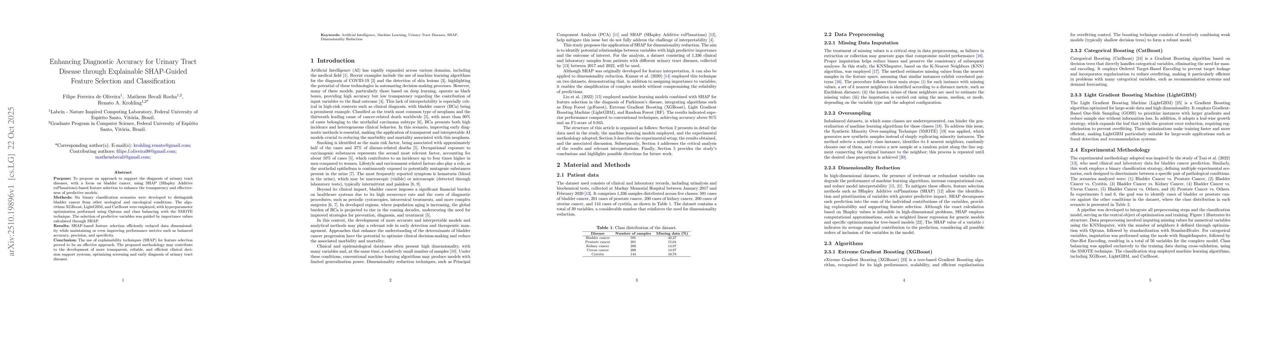 Thumbnail for Enhancing Diagnostic Accuracy for Urinary Tract Disease through
  Explainable SHAP-Guided Feature Selection and Classification