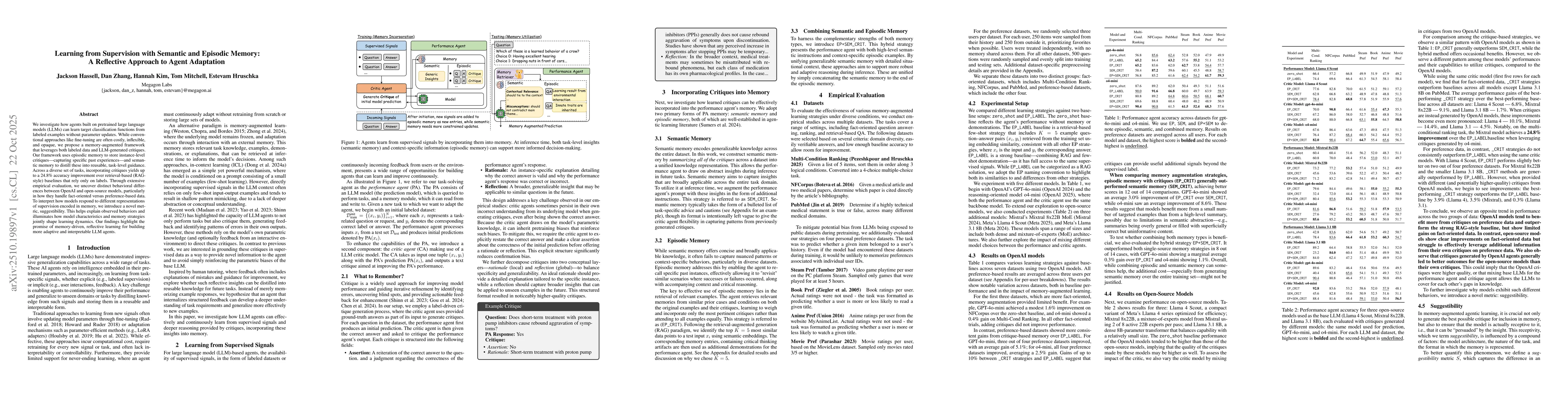 Thumbnail for Learning from Supervision with Semantic and Episodic Memory: A
  Reflective Approach to Agent Adaptation