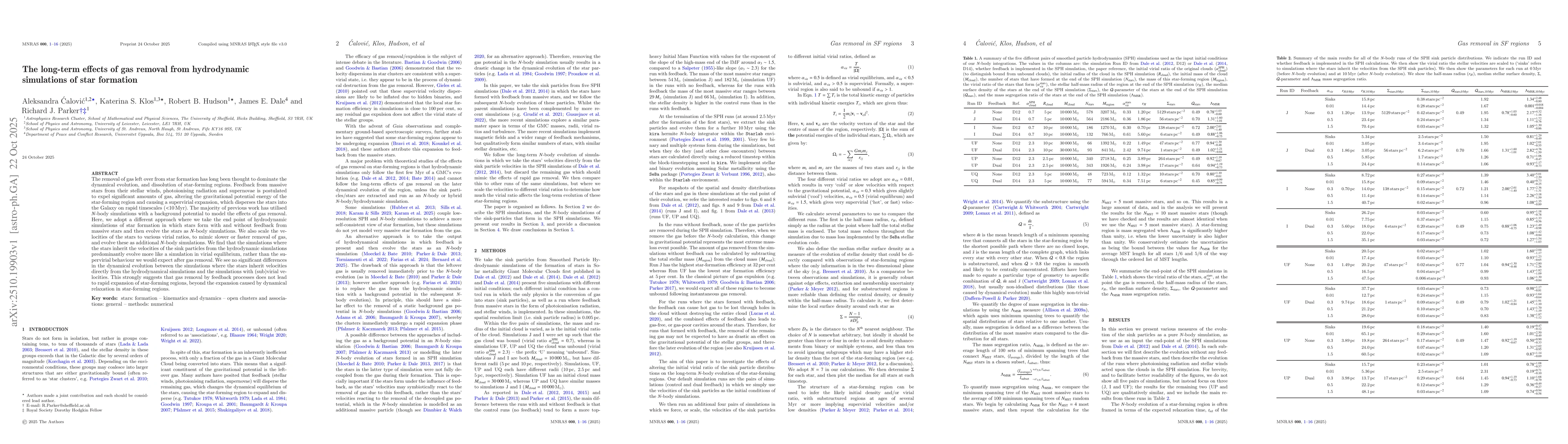 Thumbnail for The long-term effects of gas removal from hydrodynamic simulations of
  star formation