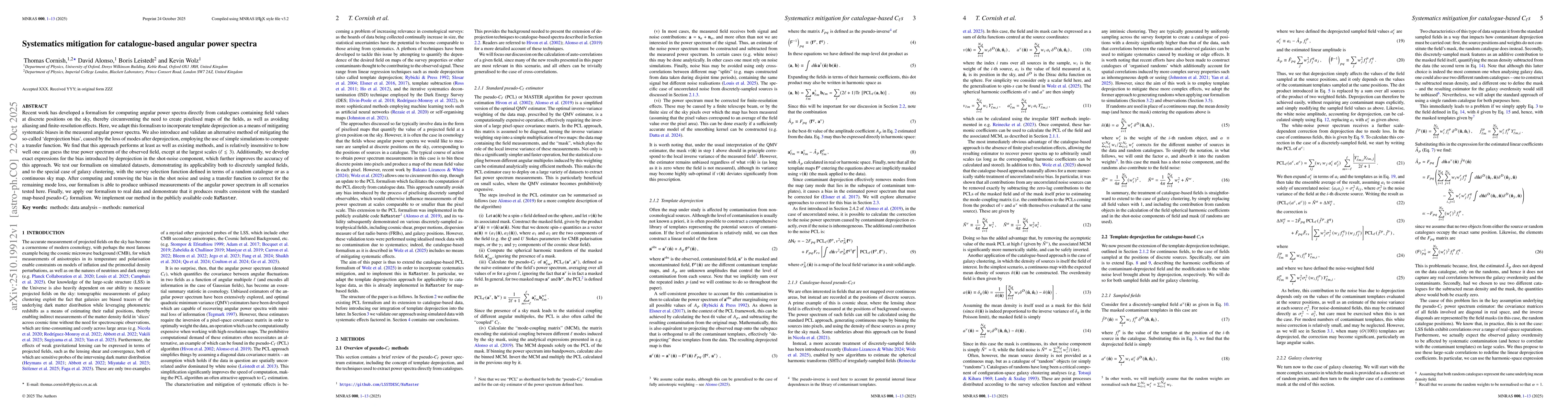 Thumbnail for Systematics mitigation for catalogue-based angular power spectra