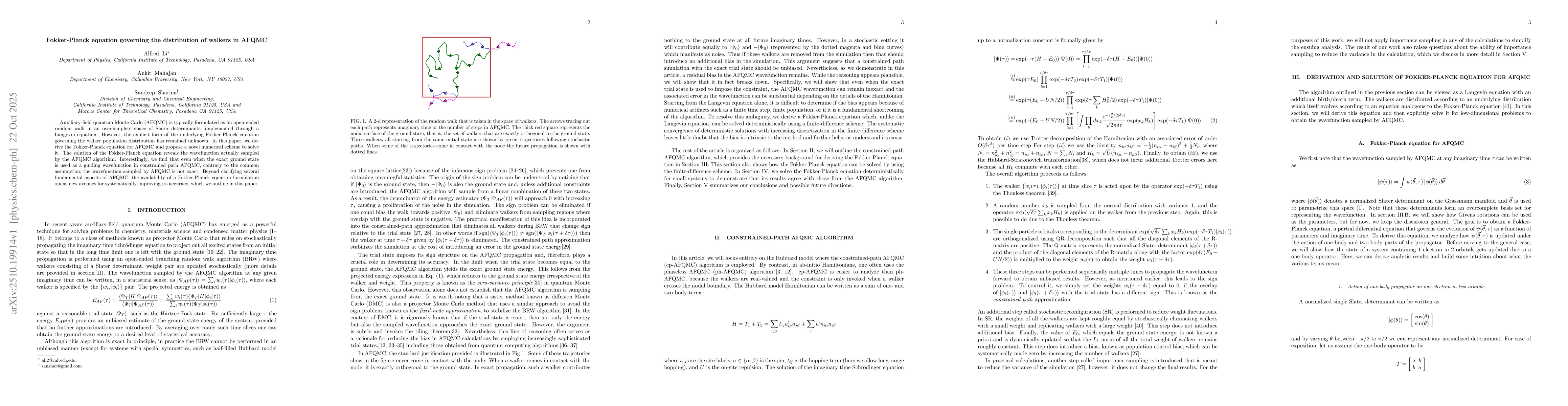 Thumbnail for Fokker-Planck equation governing the distribution of walkers in AFQMC