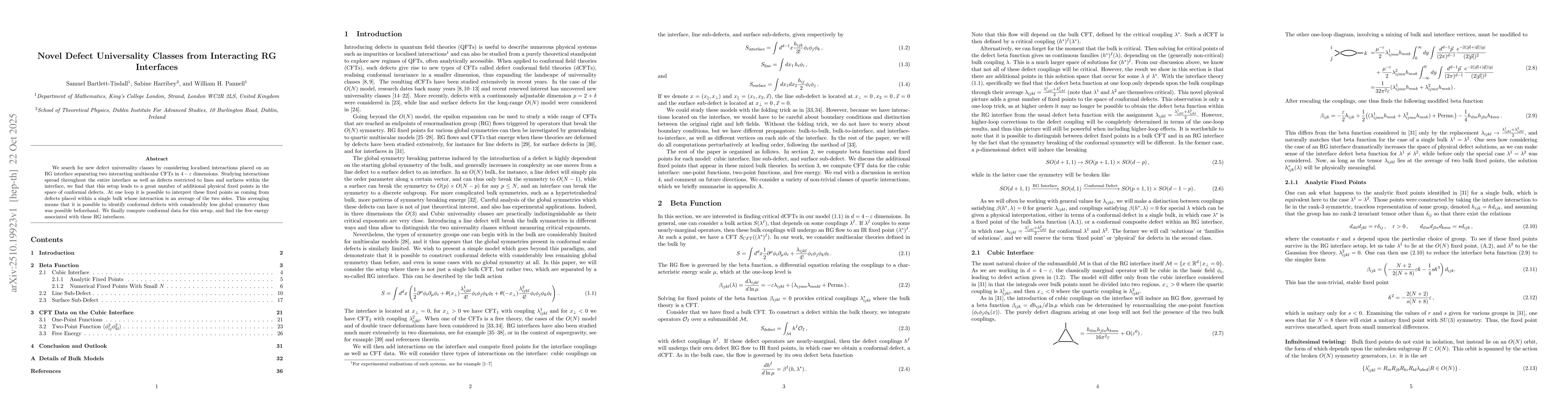 Thumbnail for Novel Defect Universality Classes from Interacting RG Interfaces