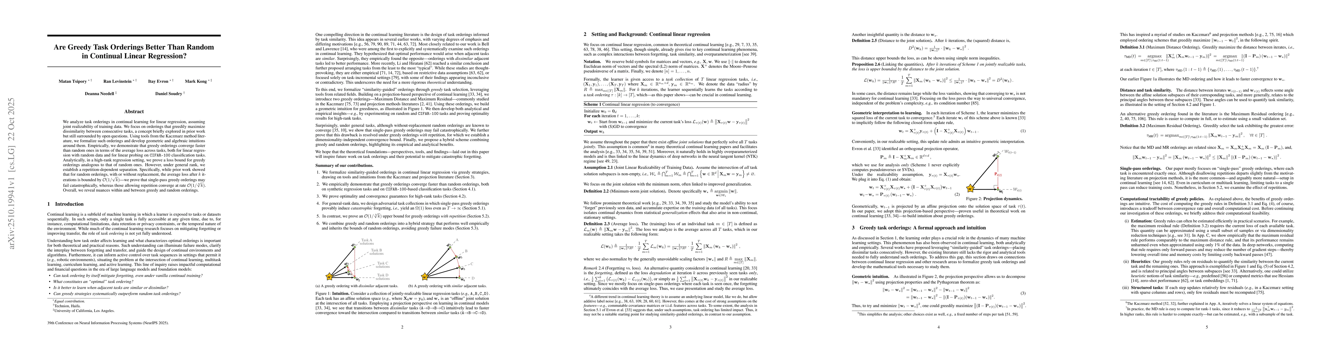 Thumbnail for Are Greedy Task Orderings Better Than Random in Continual Linear
  Regression?