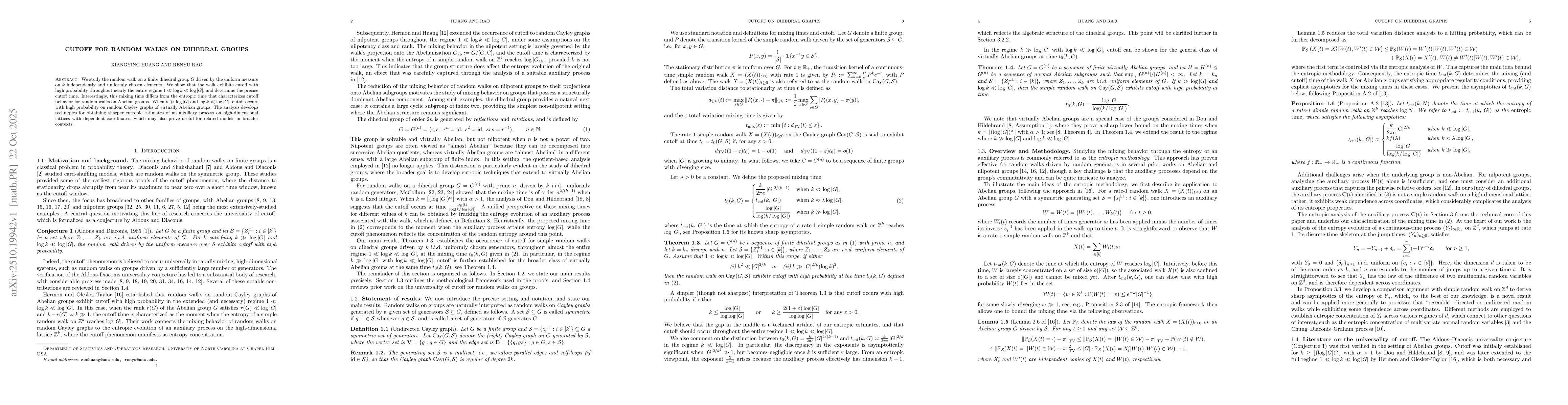 Thumbnail for Cutoff for random walks on dihedral groups