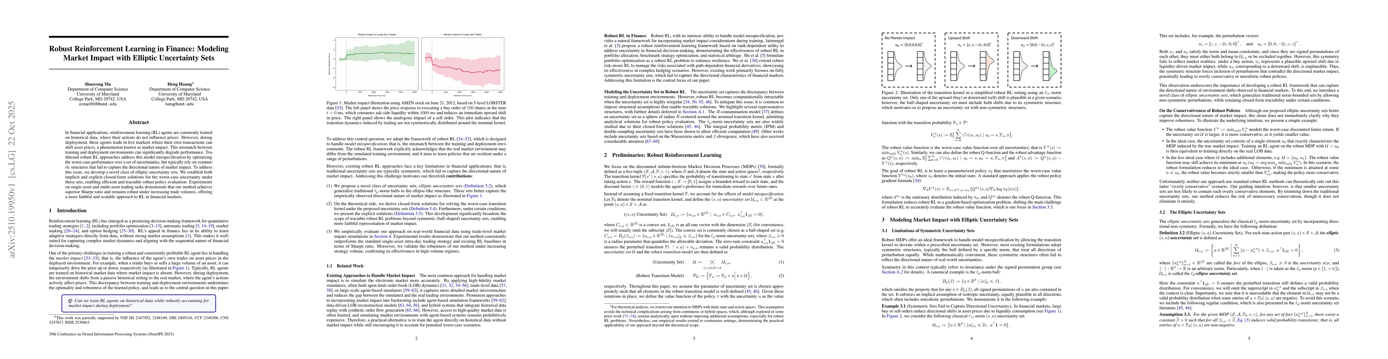 Thumbnail for Robust Reinforcement Learning in Finance: Modeling Market Impact with
  Elliptic Uncertainty Sets