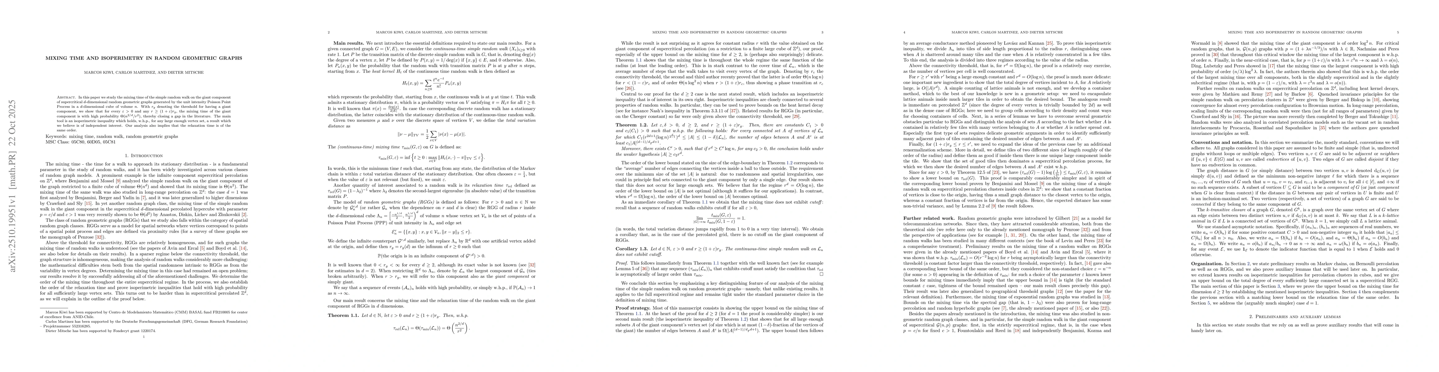 Thumbnail for Mixing time and isoperimetry in random geometric graphs