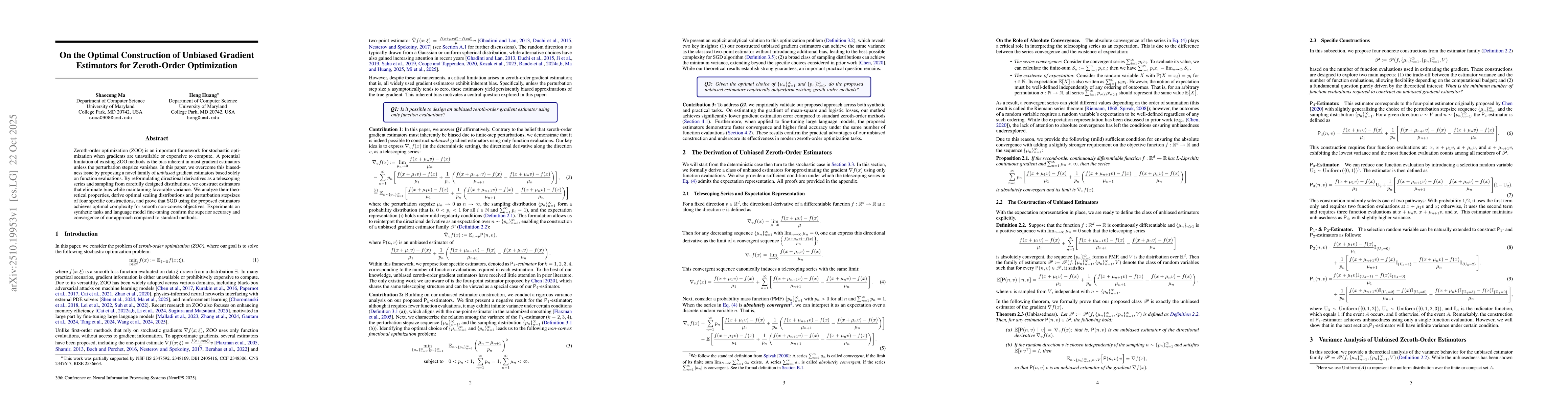 Thumbnail for On the Optimal Construction of Unbiased Gradient Estimators for
  Zeroth-Order Optimization