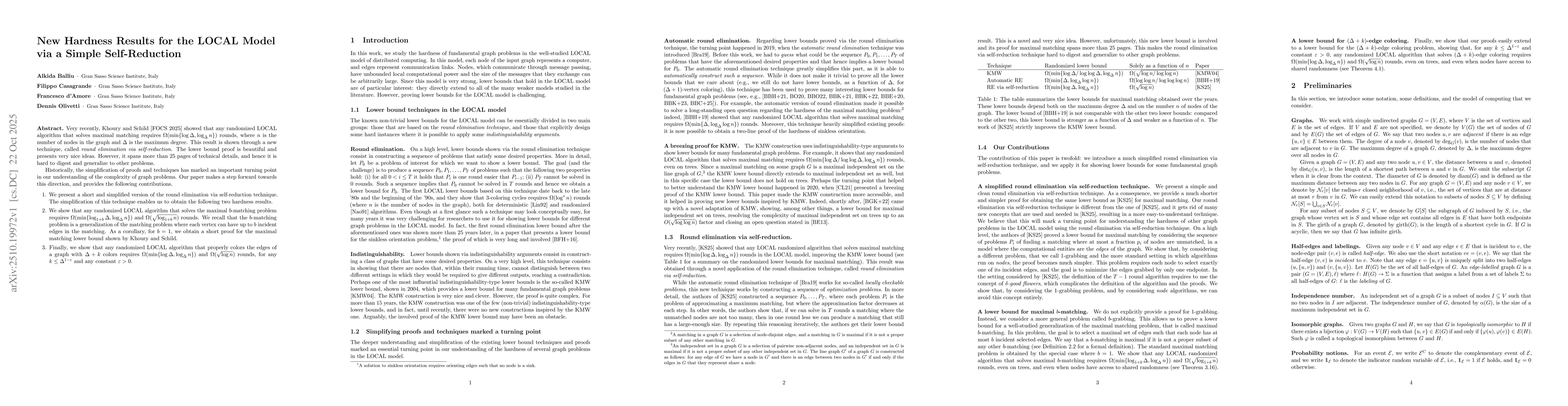 Thumbnail for New Hardness Results for the LOCAL Model via a Simple Self-Reduction