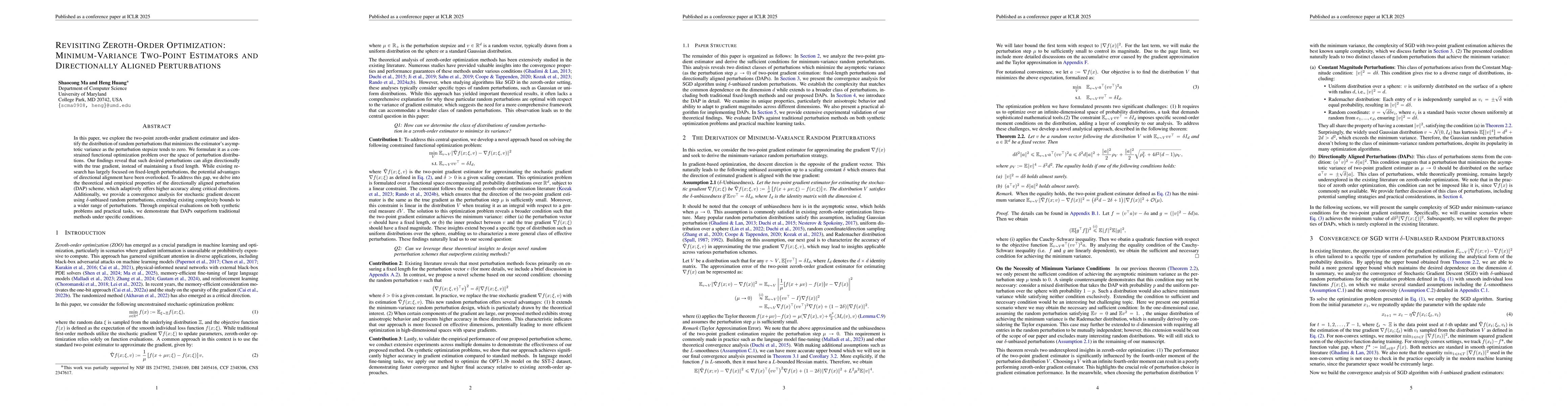 Thumbnail for Revisiting Zeroth-Order Optimization: Minimum-Variance Two-Point
  Estimators and Directionally Aligned Perturbations