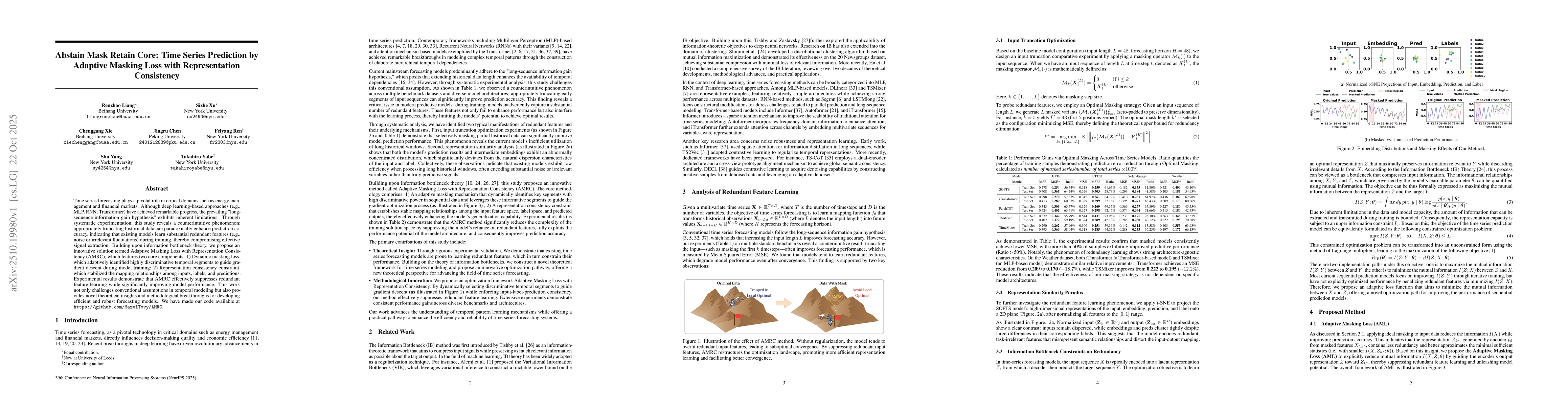 Thumbnail for Abstain Mask Retain Core: Time Series Prediction by Adaptive Masking
  Loss with Representation Consistency