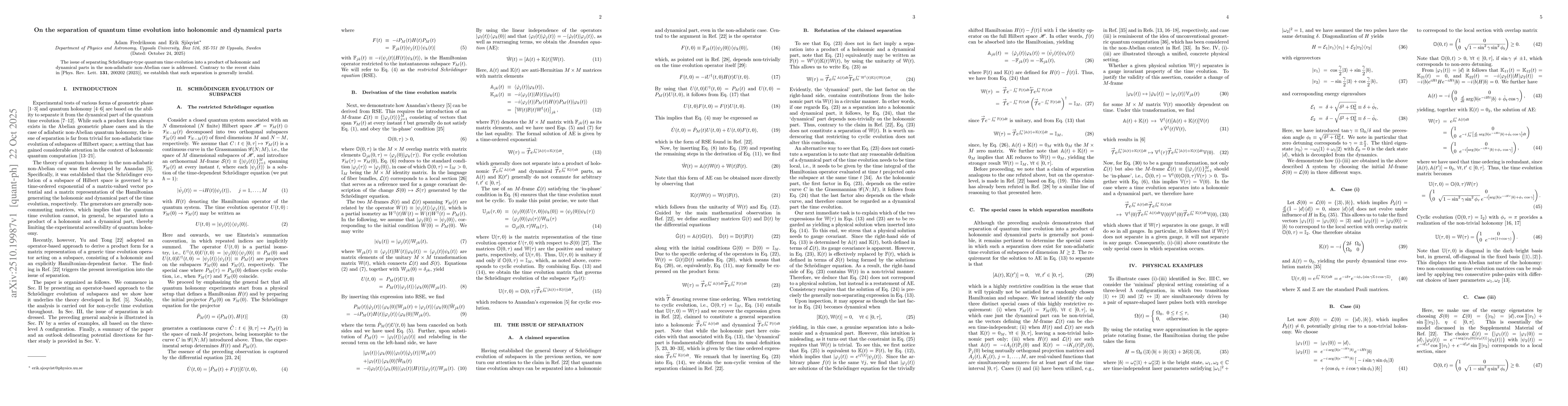 Thumbnail for On the separation of quantum time evolution into holonomic and dynamical
  parts
